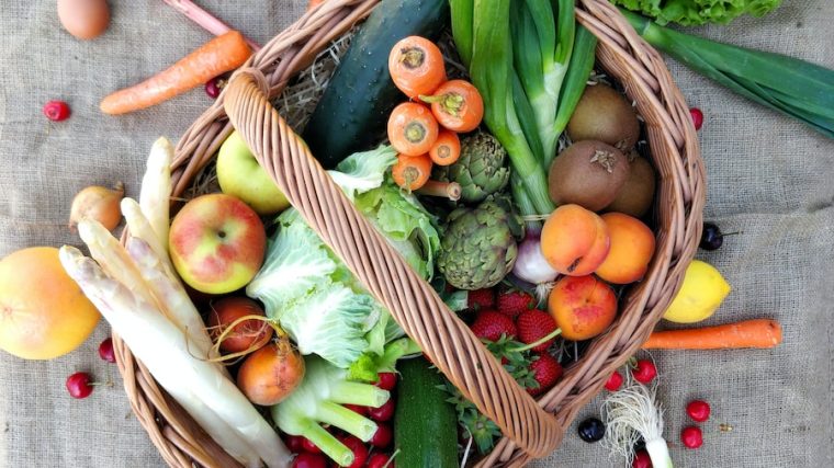 a basket filled with lots of different types of vegetables